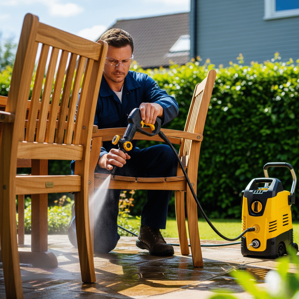 pressure washer on outdoor furniture