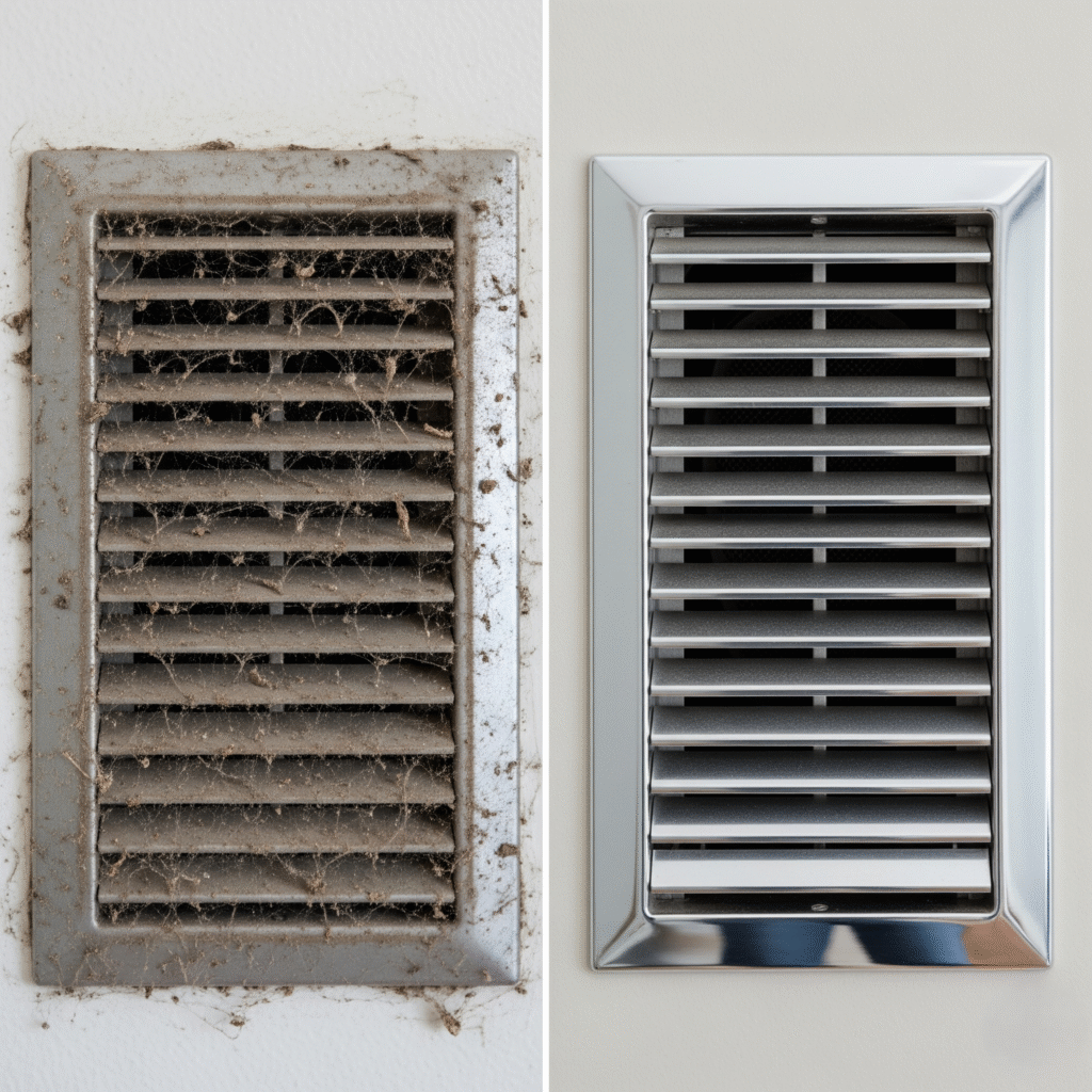 dusty vent vs. cleaned vent.