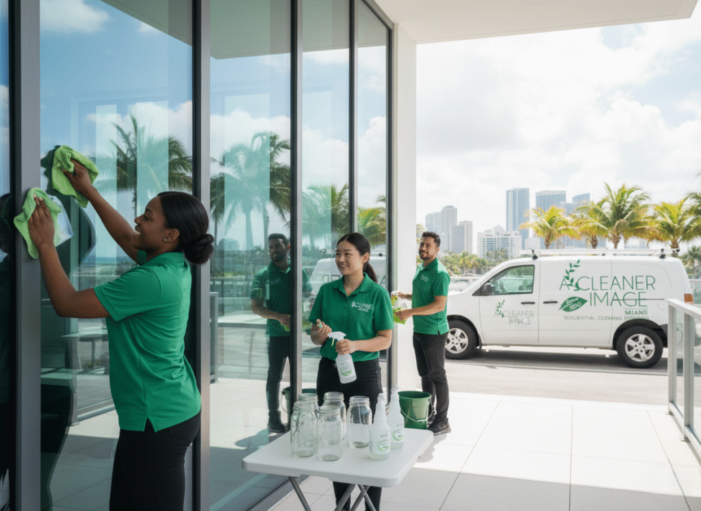 Professional eco window cleaning team