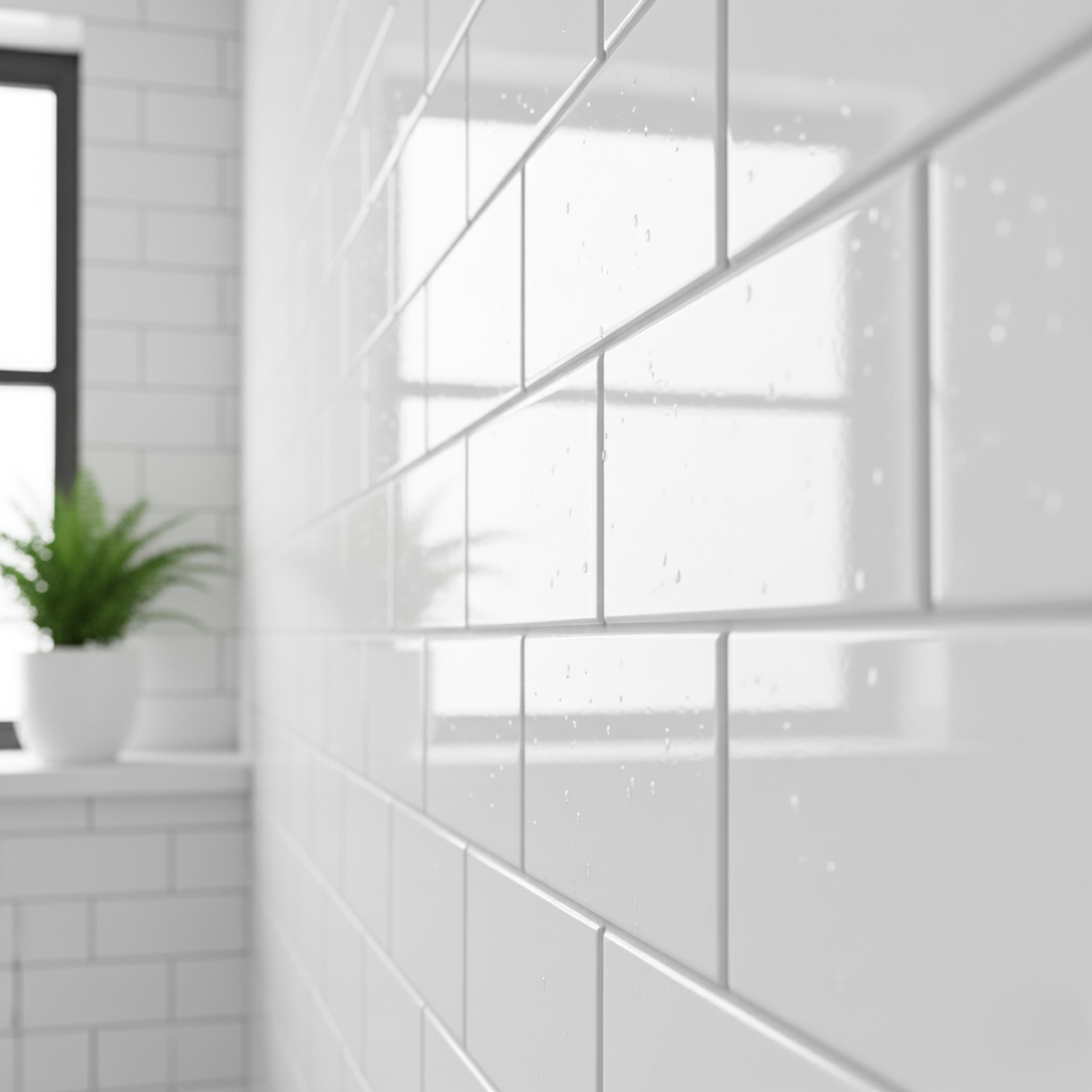 Mold free bathroom tiles with bright grout lines.