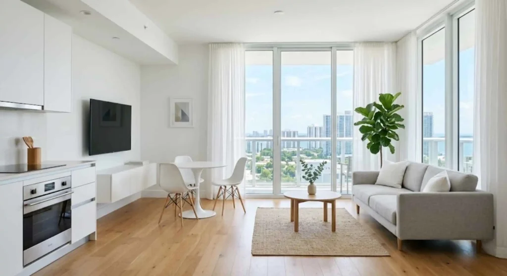 clean condo interior (no people, simple setting)