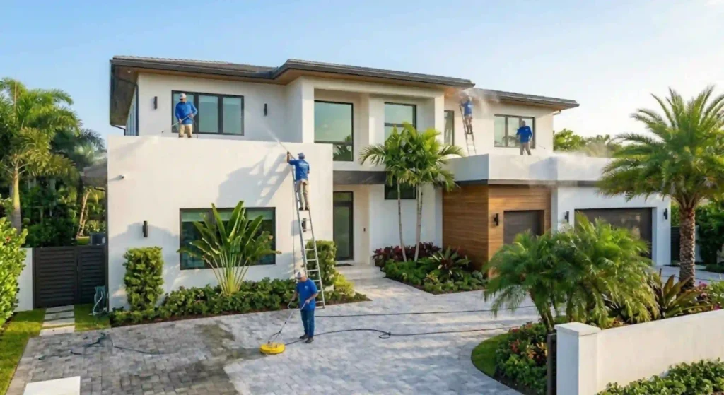 house exterior being pressure washed