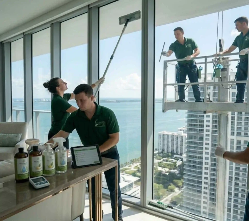 Professional interior window cleaning service in Miami home