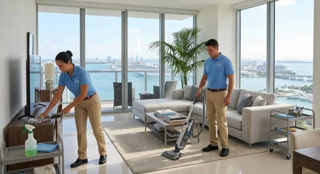 Maintenance cleaning service in a Miami living room