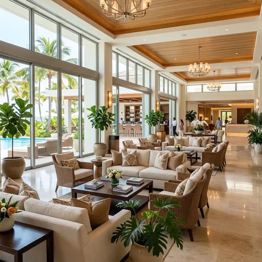 Clean and well maintained luxury resort common area in Miami Dade.