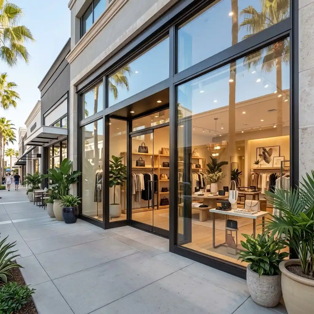 Streak free storefront glass showcases merchandise at a Miami business.